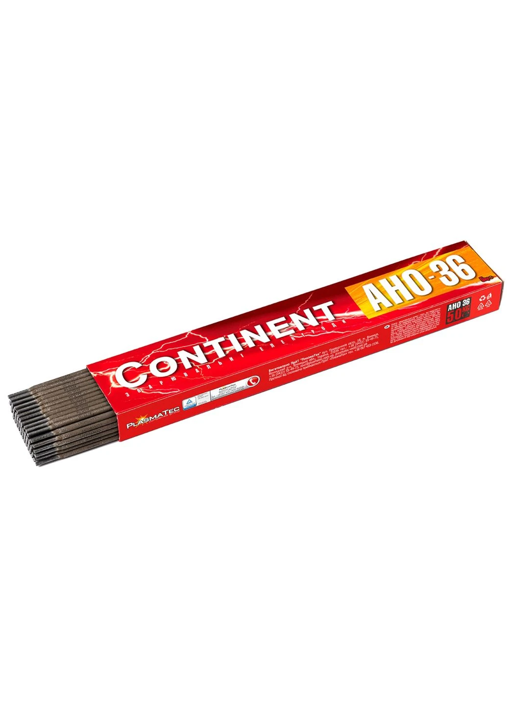 Электроды сварочные Continent АНО-36 (450 мм, 4 мм, 5 кг) для любого тока AC/DC (24506) PlasmaTec (308859589)