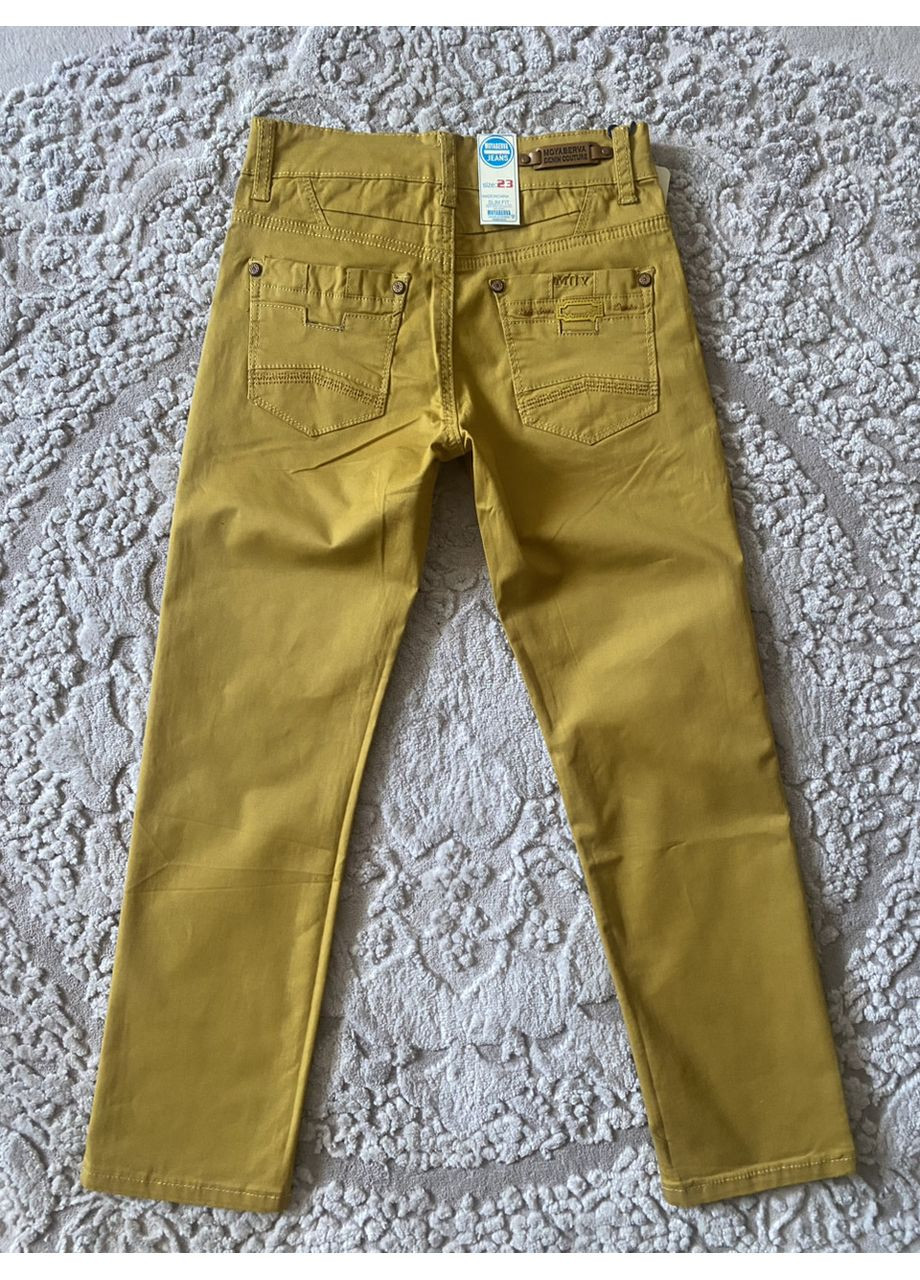 Зеленые детские демисезонные котоновые брюки для мальчика 104-128 No Brand