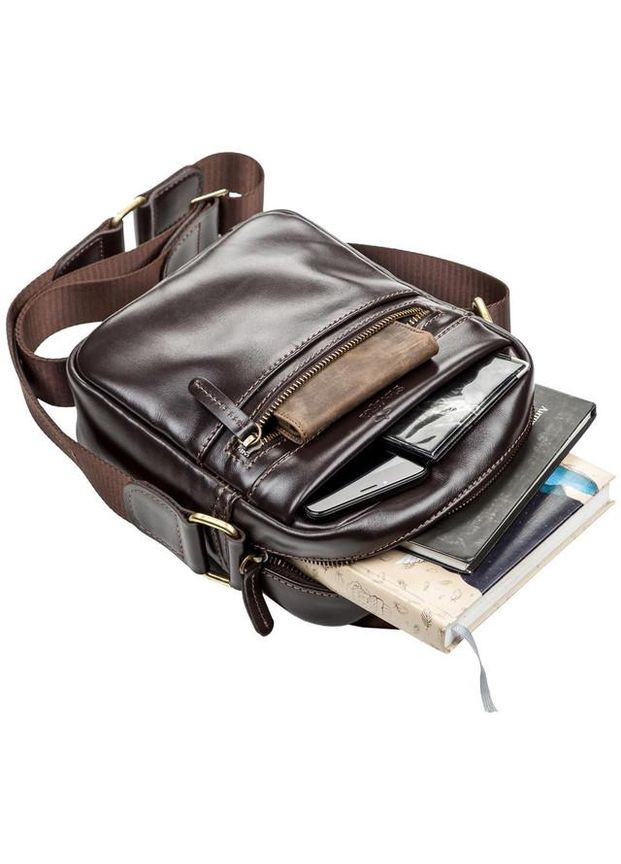 Сумка планшет через плече чоловіча з натуральної шкіри маленька Коричневий 36627 Shvigel (353689970)