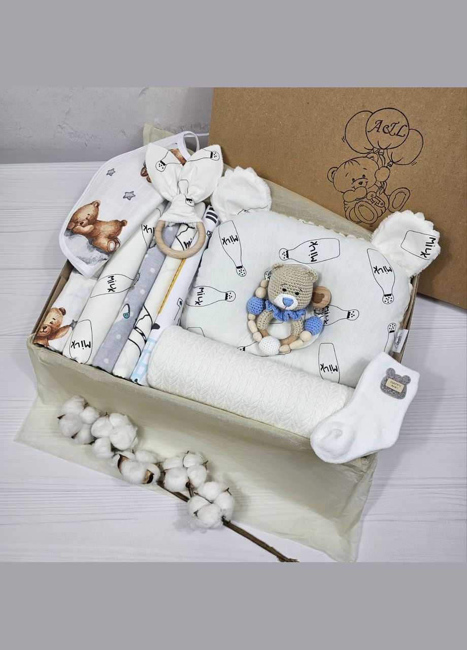 Подарунковий набір з 12 одиниць з пледом a.l.babybox Мілк No Brand (309214451)