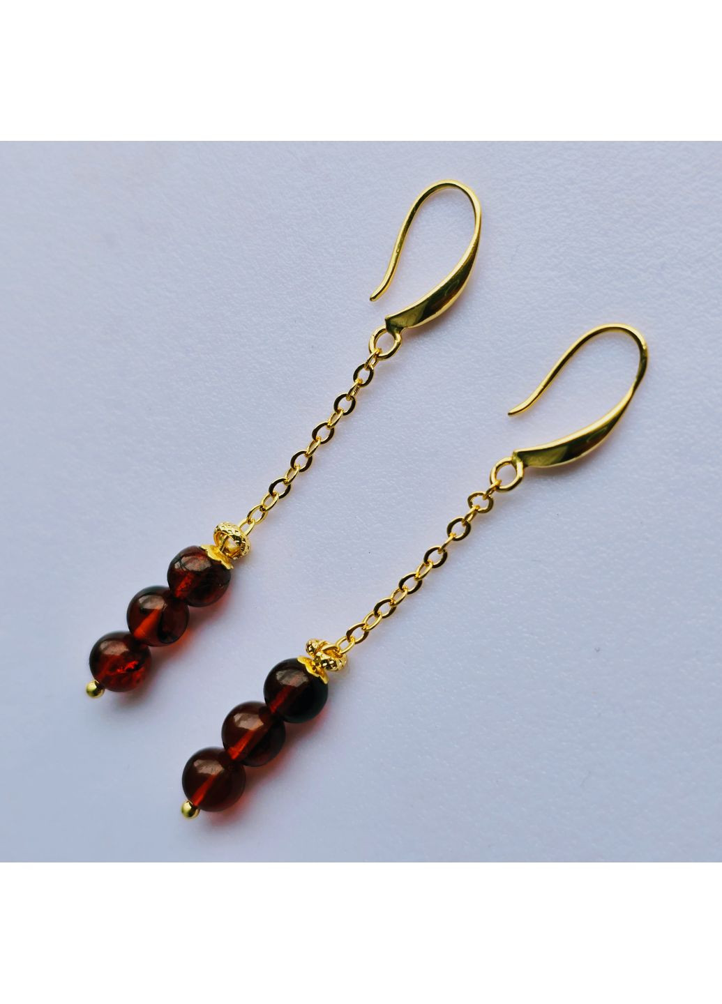 Сережки 3361 з натурального бурштину коньячний відтінок MINOV (361149436)