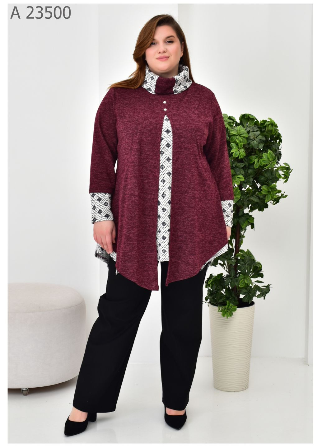 Тепла подовжена туніка з коміром SK (323014337)
