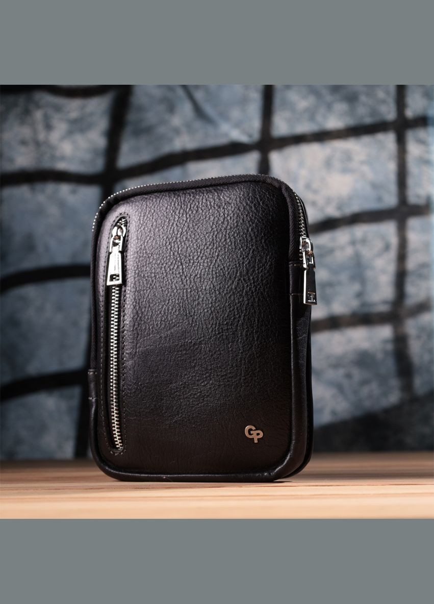 Мужская прямоугольная сумка бананка из зернистой натуральной кожи 22879 Черный Grande Pelle (331908237)