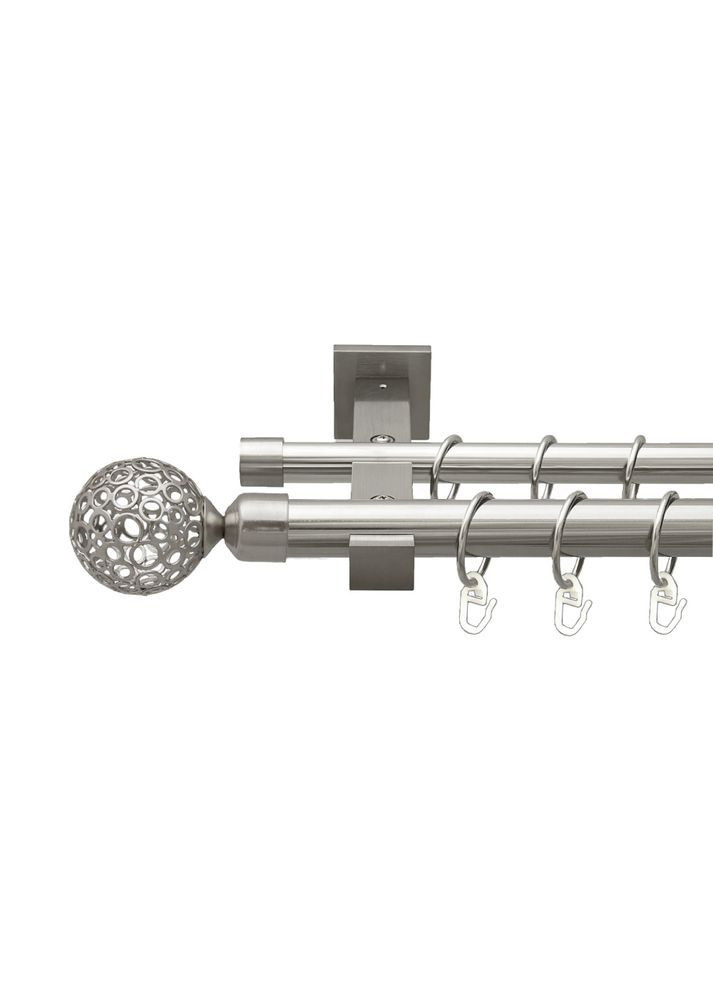 Карниз Савона металевий дворядний техно гладка труба Нержавіюча Сталь 25\19 мм 300 см (00-00026572) ORVIT (300845655)