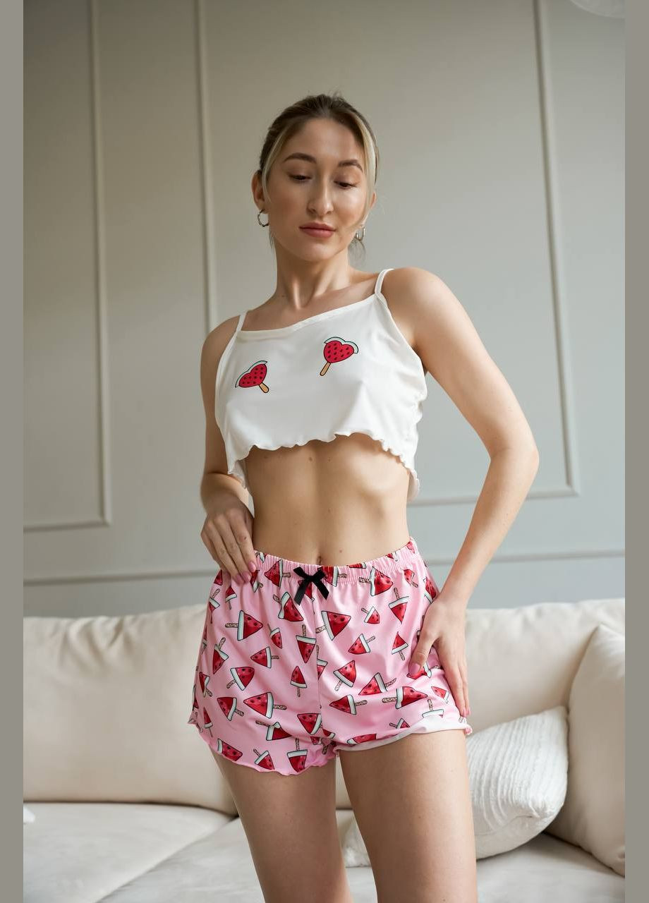 Комбінована всесезон домашній комплект-піжамка кавунчик топ + шорти Vakko