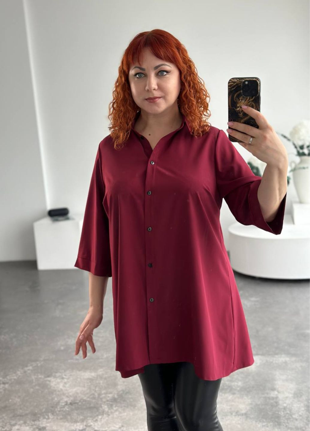 Бордовая повседневная блуза-туника из софта No Brand