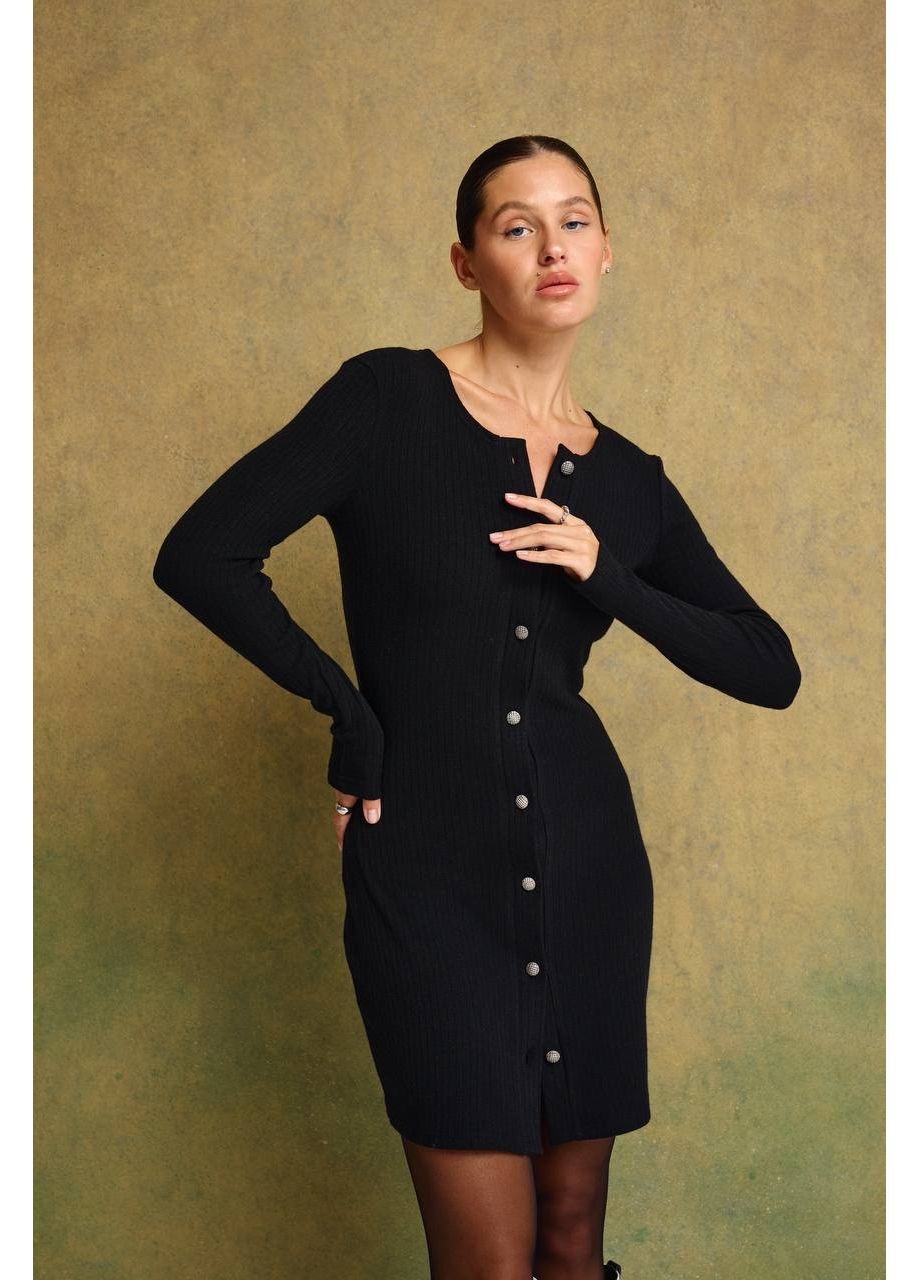 Чорна святковий, коктейльна, ділова, повсякденний, кежуал сукня з акцентами ґудзиками з трикотажу 💫💫💫 силуетна Україна однотонна