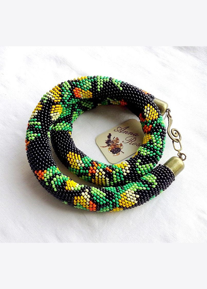 Джгут з бісеру ручної роботи чорний "Квіти лимона" No Brand (358224490)