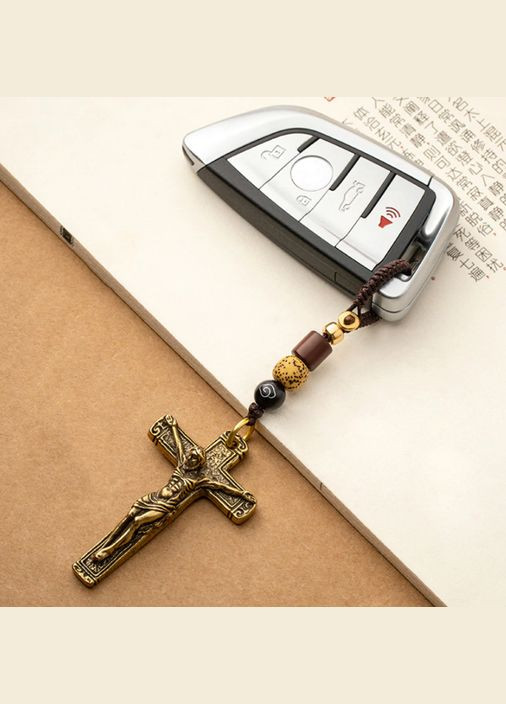 Винтажный ретро медный латунный металлический автомобильный брелок статуэтка подвеска с крестом Иисуса No Brand (281547950)