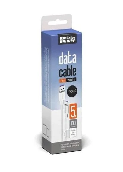 Кабель USB AM - Type-C, 1 м, White, 5A (CW-CBUC019-WH) CW-CBUC019-WH Colorway (395350036)