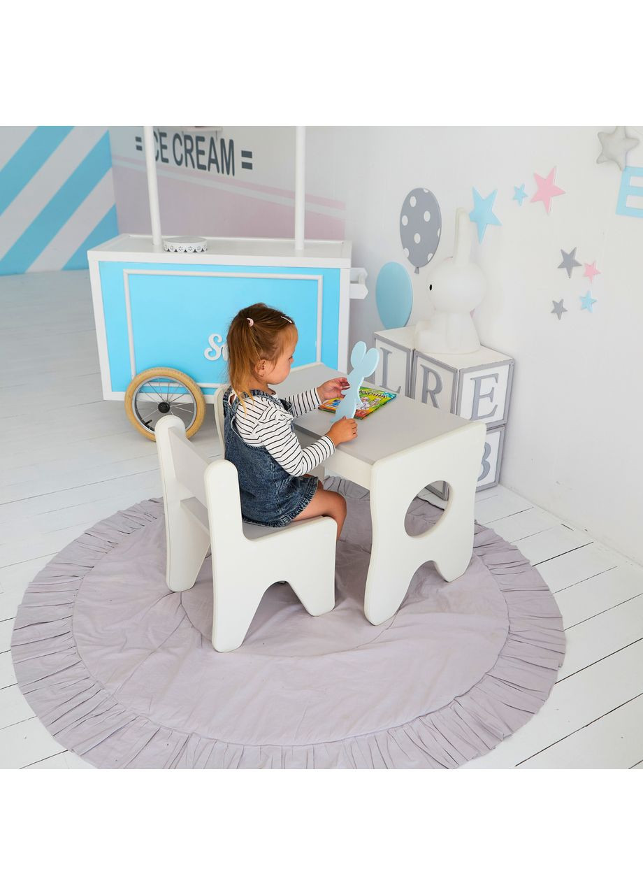 Комплект дитячих меблів столик та стільчик 70×45×51, стіл та стілець у дитячу, білий з сірим No Brand (360920145)