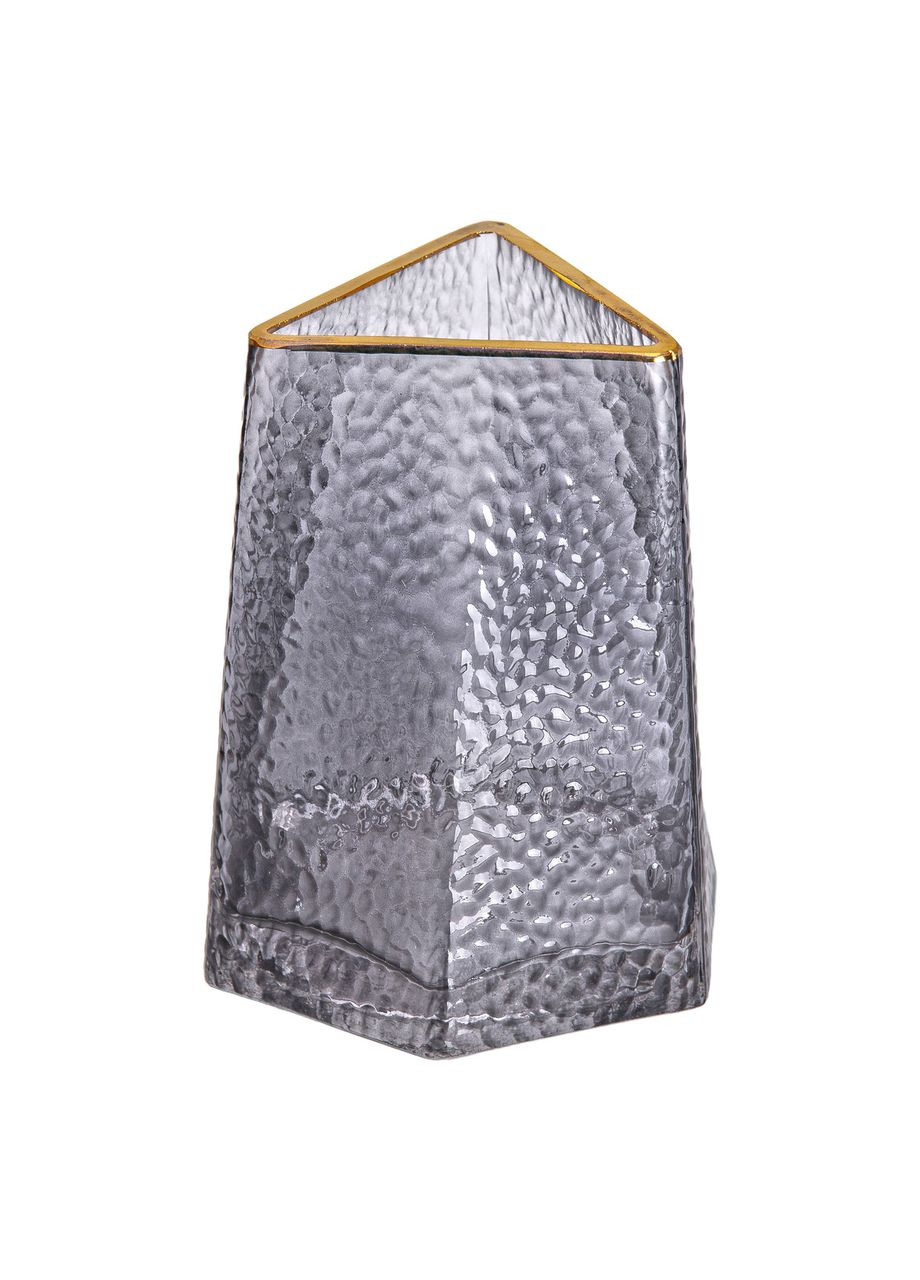 Ваза для цветов стеклянная, декоративная, треугольная, 15,5 см, серая с золотой окантовкой. Yiwu (306873612)