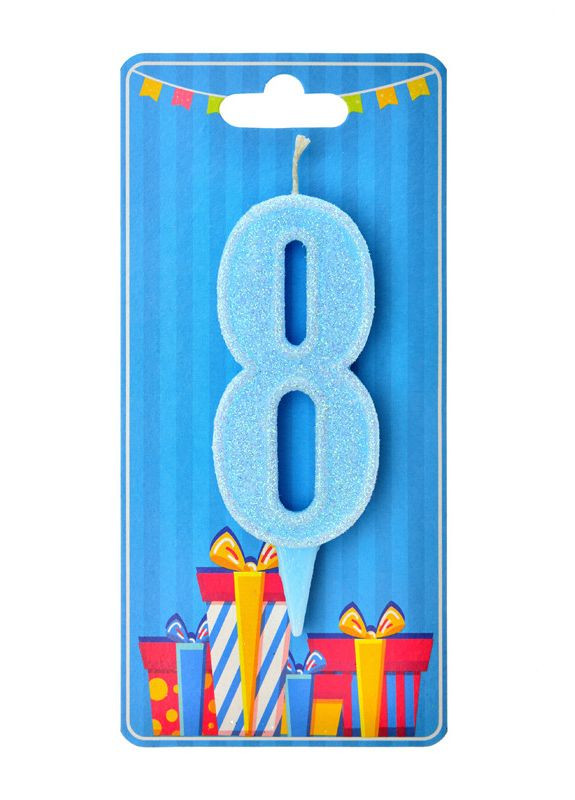 Свеча цифра 8 голубой блеск No Brand (302313745)