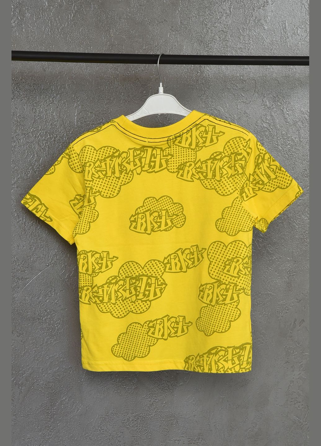 Желтая летняя футболка детская для мальчика желтого цвета Let's Shop