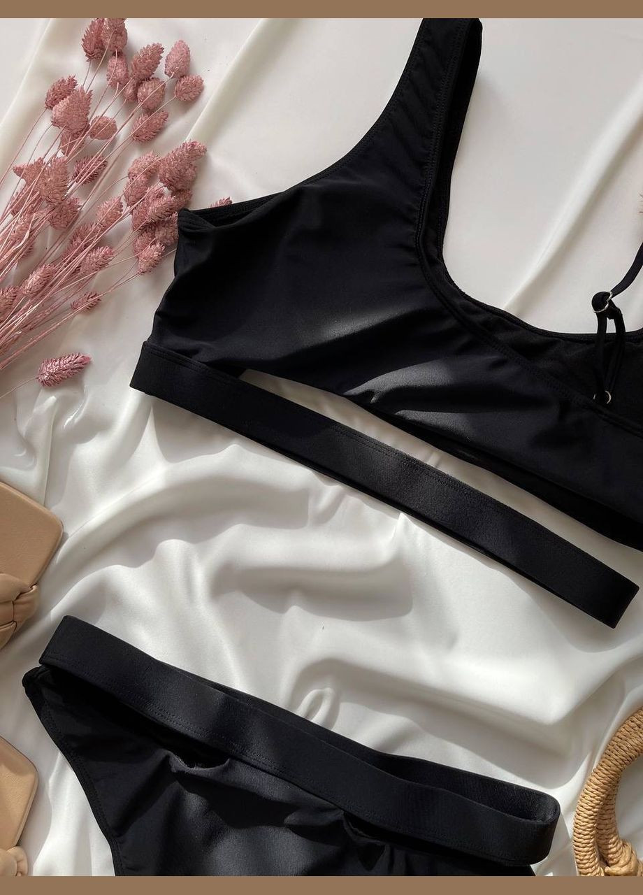 Чорний демісезонний купальник роздільний, бікіні, бандо Domino