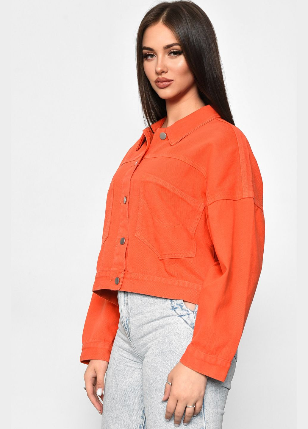 Оранжевый женский джинсовка женская оранжевого цвета Let's Shop с орнаментом - демисезонный