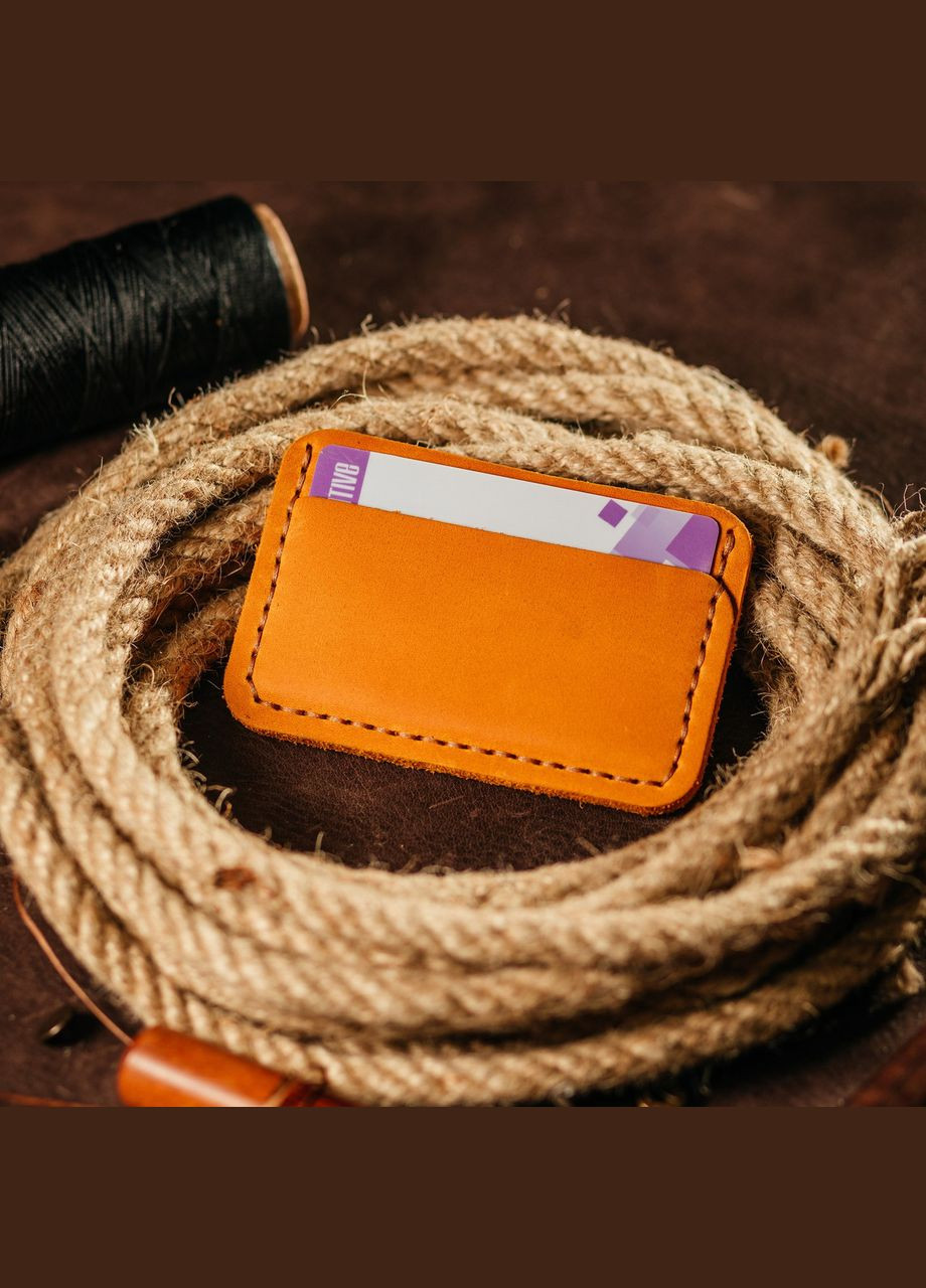 Картхолдер Рыжий кожаный, стильный органайзер чехол из кожи для 4 банковских карт из мягкой кожи No Brand (333705462)