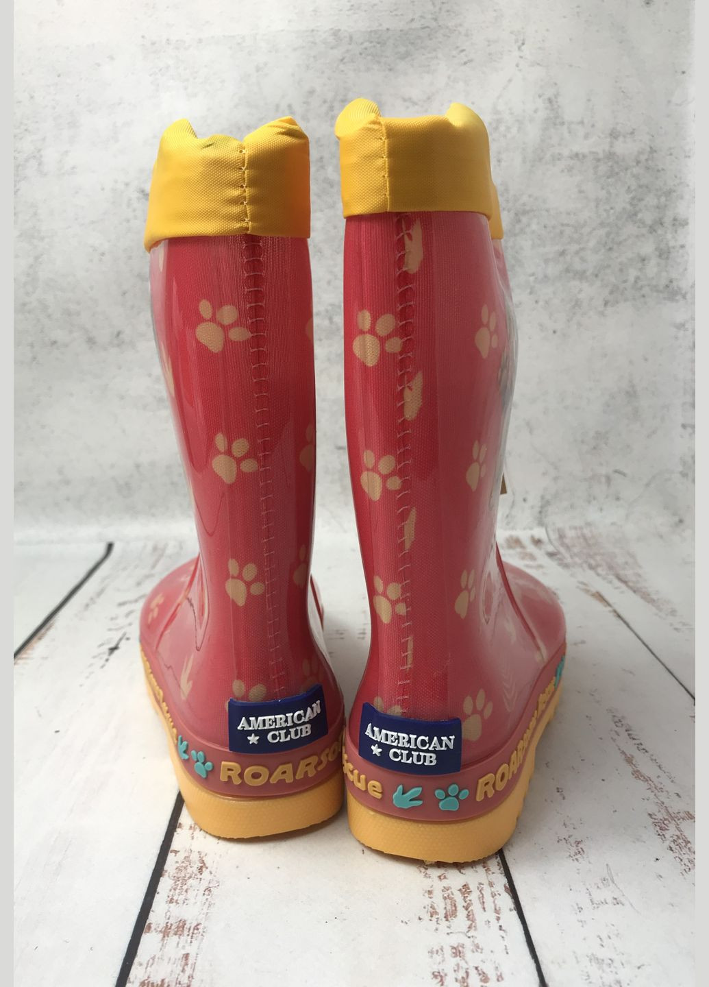 Оранжевые детские резиновые сапоги для девочки абрикосовый (1031) American Club На завязках