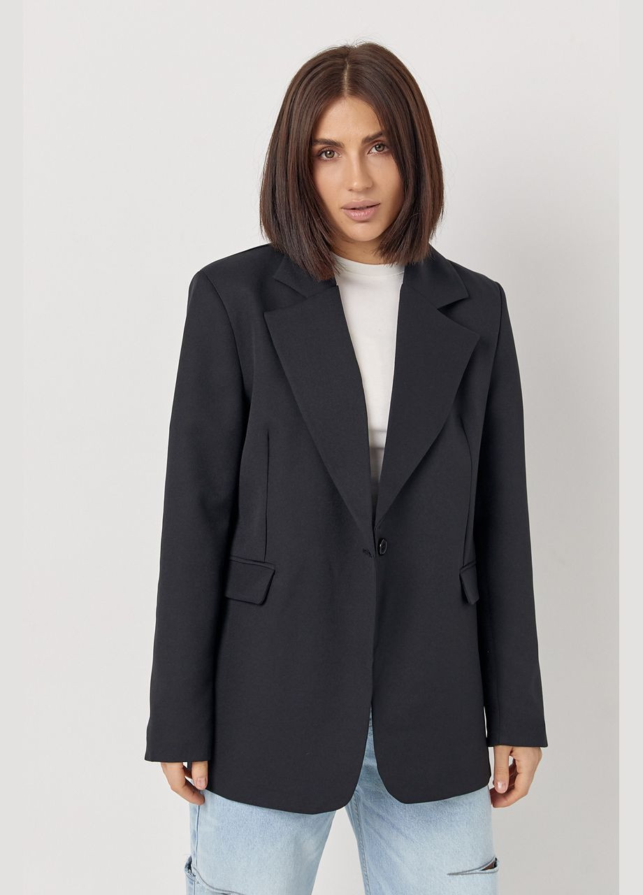 Черный женский женский прямой однотонный жакет - черный Lurex - демисезонный