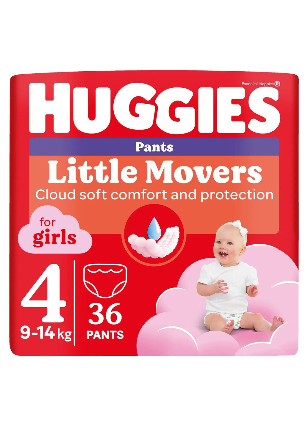 Подгузники-трусики для девочек Little Movers Pants 4 (9-14 кг), 36 шт. Huggies 5029053564258 (331787831)