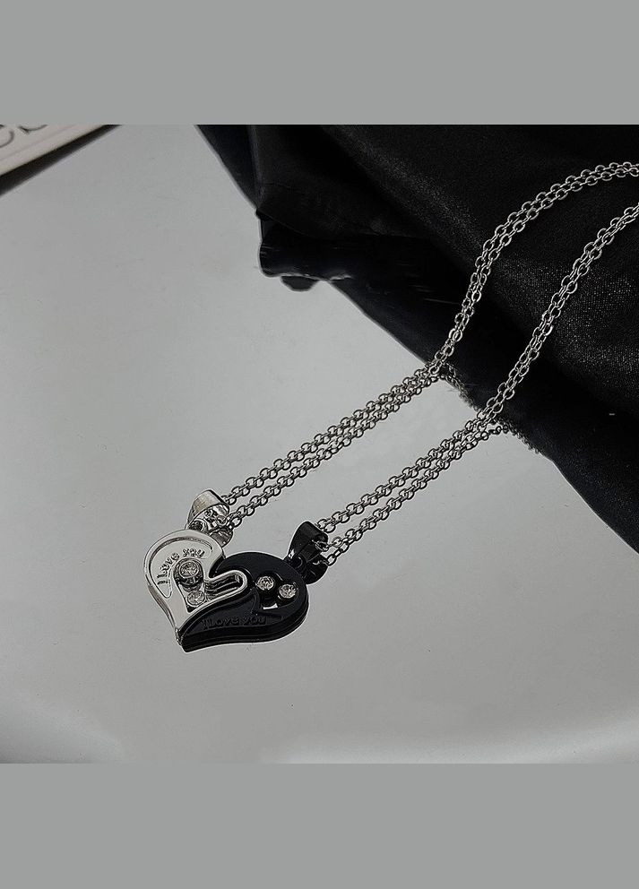 Парні кулони кольє для закоханих у вигляді серця I Love You підвіска для двох на двох ланцюжках No Brand (323652802)