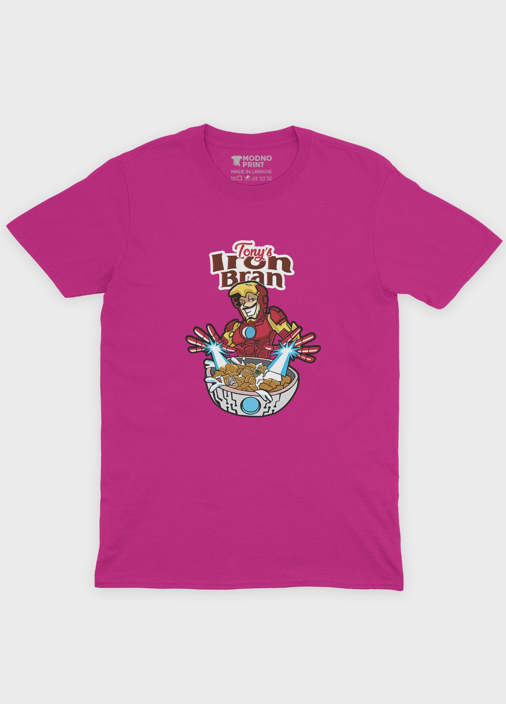 Рожева демісезонна футболка для хлопчика з принтом супергероя - залізна людина (ts001-1-fuxj-006-016-013-b) Modno