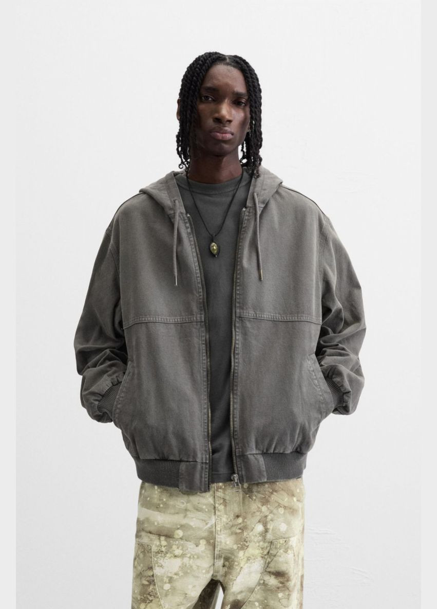 Сіра демісезонна куртка Zara бомбер котоновий 6987/353 Light grey