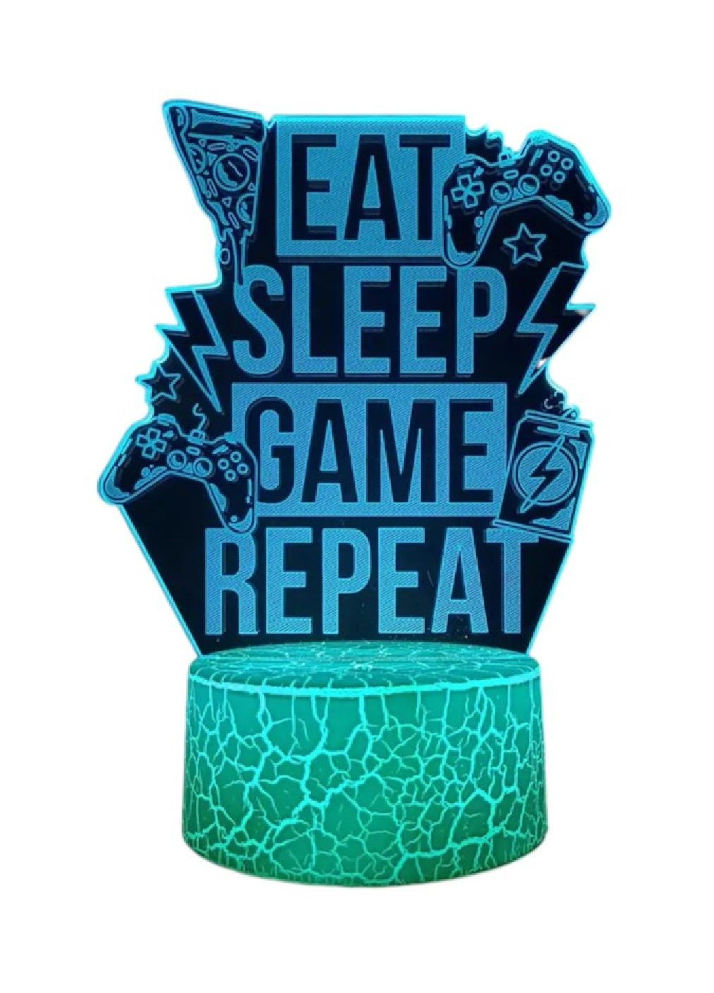 Настільний 3D LED нічник з написом пультом живленням від USB 16 кольорів світіння (480832-Prob) Eat Sleep Game Repeat Unbranded (345559553)