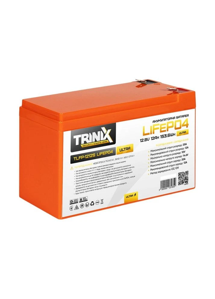 Акумуляторна батарея літій-залізо-фосфатна 12.8В 12А*год TLFP-1212S Ultra LiFePO4 (Orange) (44-00091) Trinix (317435010)