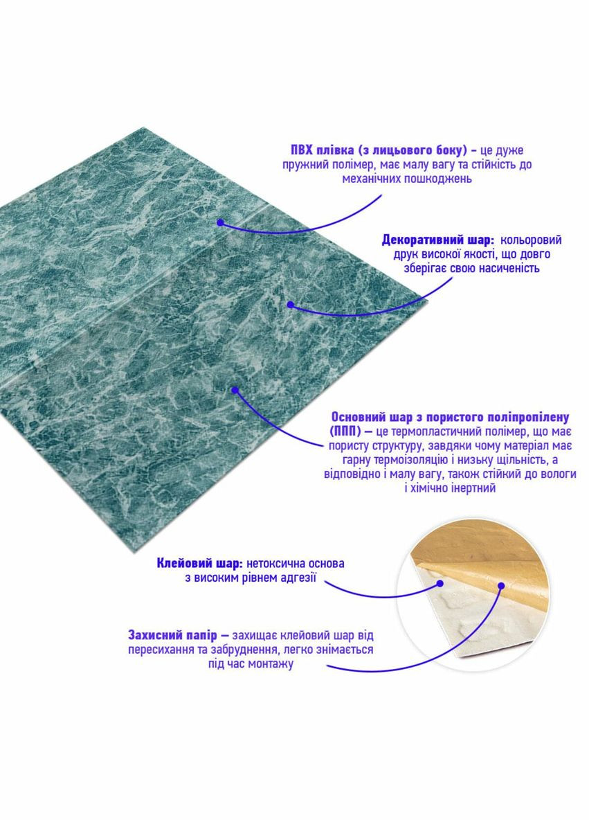 Декоративная 3D панель самоклеющаяся Морская мраморная плитка 700х700х4мм (362) SW-00000530 Sticker Wall (330605664)