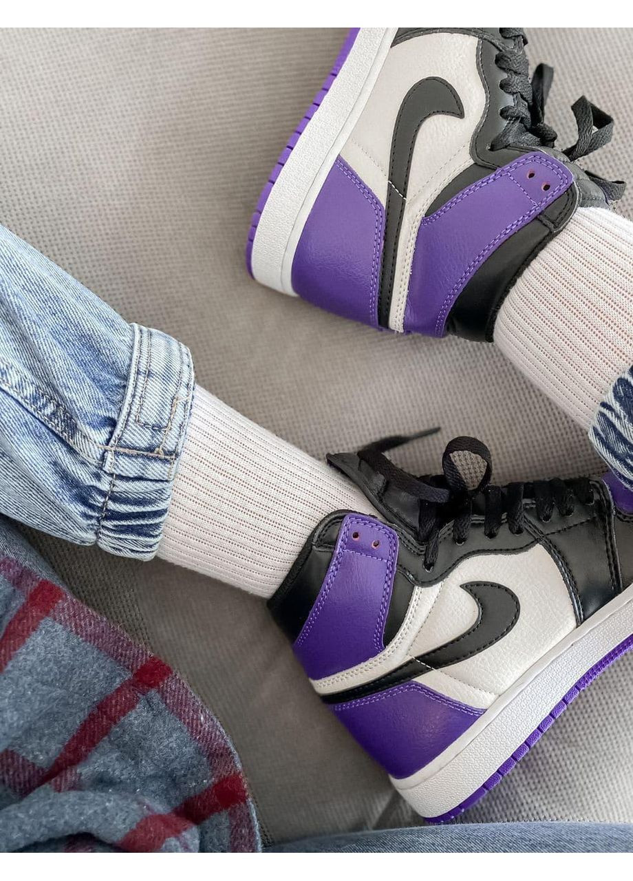 КРОСІВКИ ЖІНОЧІ NIKE AIR JORDAN 1 RETRO MID VIOLET WHITE BLACK НАЙК АІР ДЖОРДАН No Brand чорні демісезони (367177381)