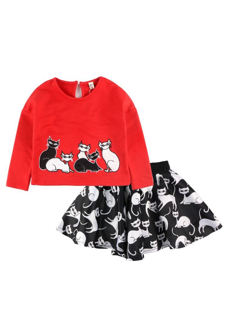 Красный демисезонный костюм детский с котами ( 90см ) (618) Qoopixie