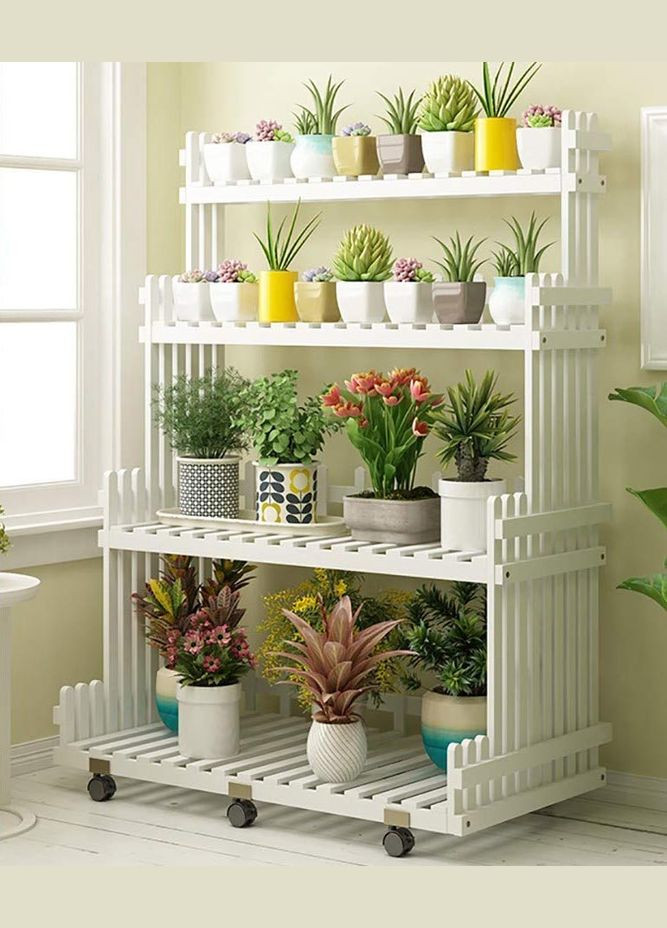 Підставка для квітів з дерева Албуфейра 100 на коліщатках зефір (ЦВТ-119620) No Brand (328226135)