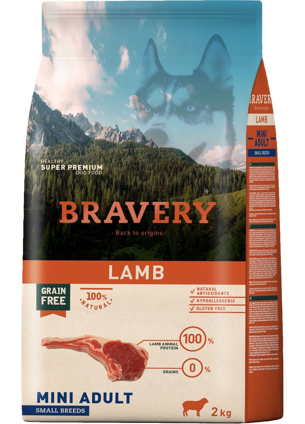 Сухий корм Lamb Mini Adult для дорослих собак дрібних порід з ягнятком 2 кг (8436538946671) Bravery (366081631)