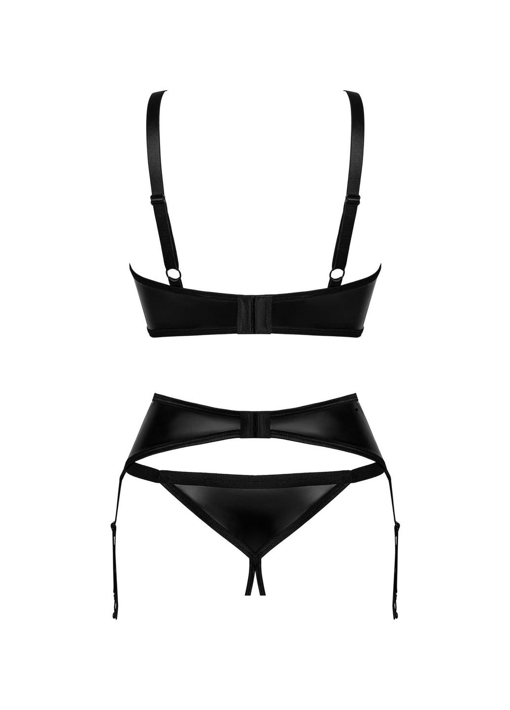 Чорний демісезонний комплект білизни (ліф, стрінги, пояс) Obsessive