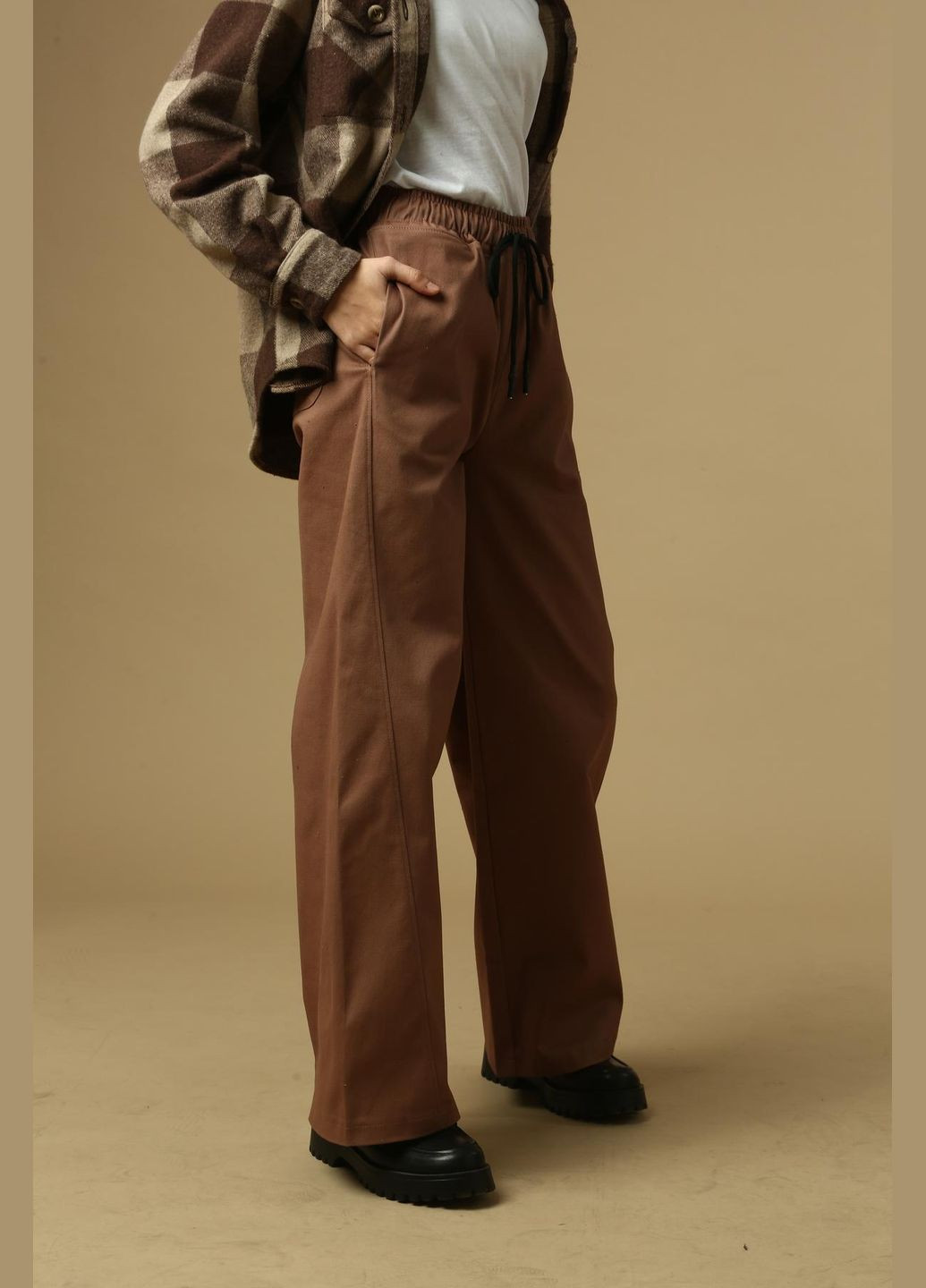 Коричневые спортивные, повседневный, кэжуал, джинсовые демисезонные карго, палаццо брюки IRmAS