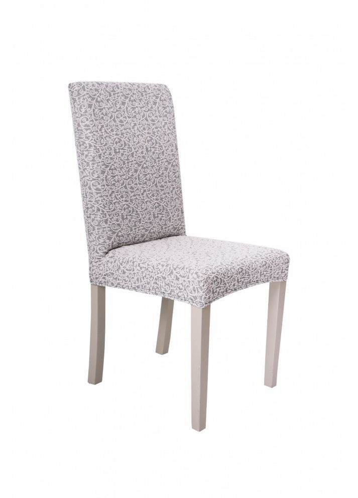 Жаккардовые чехлы на стулья без оборки (натяжные) набор 6-шт 413 Светло-серый Venera (268547660)