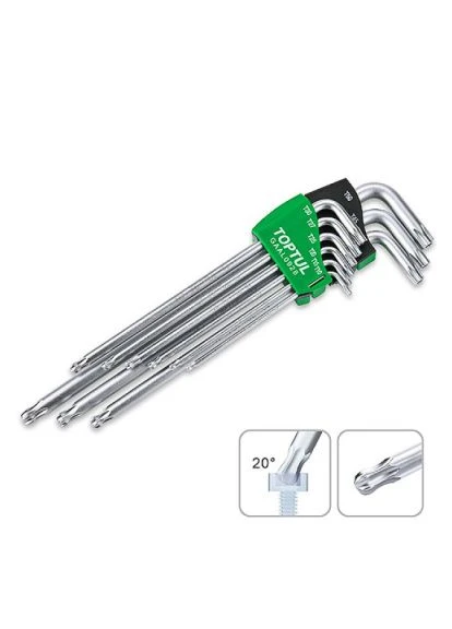 Ключ TORX Г-подібний T10-T50 9шт. супердовгий з отвором (GAAL0928) TOPTUL TORX Г-подібний T10-T50 9шт. супердовгий з отвором (390261960)