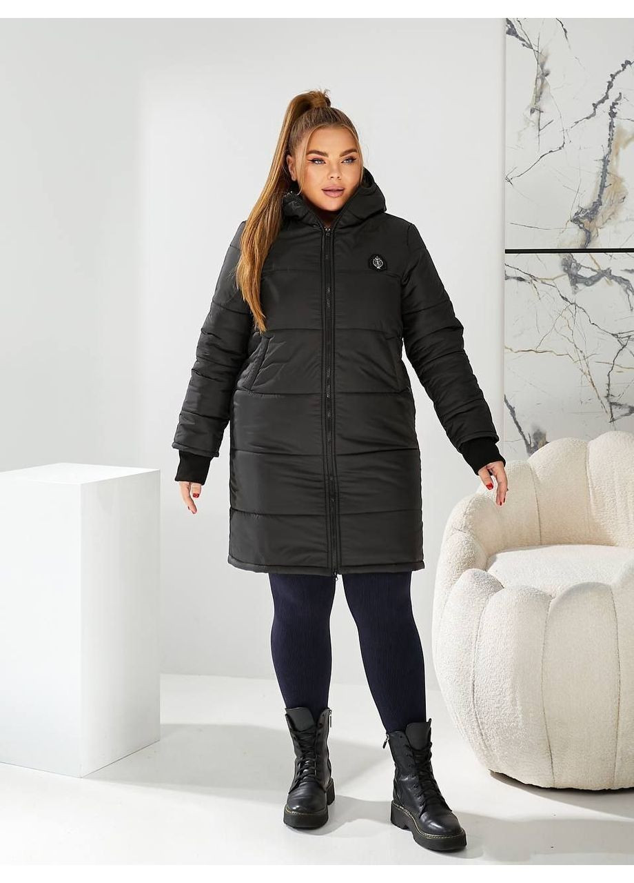 Черная зимняя куртка удлиненная зимняя теплая popluzhnaya