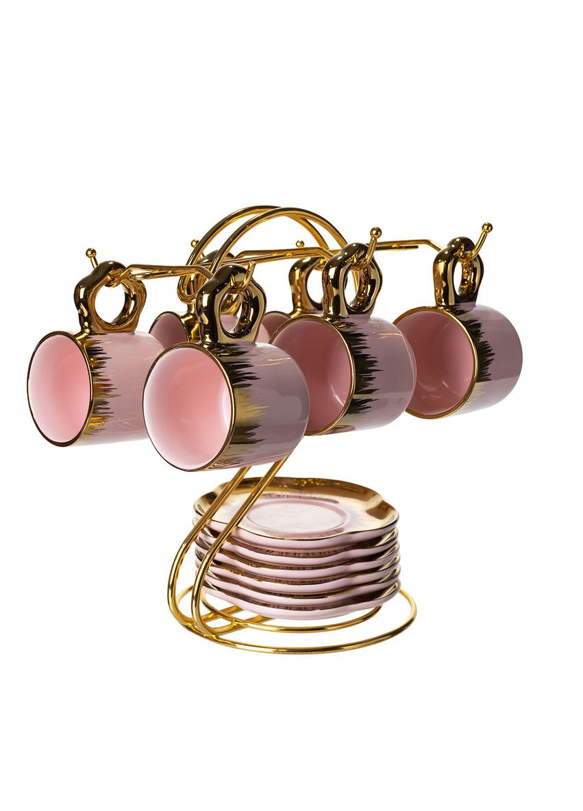 Чайный сервиз из фарфора 12 предметов на 6 персон на металлической подставке, розовый Yiwu (367956256)