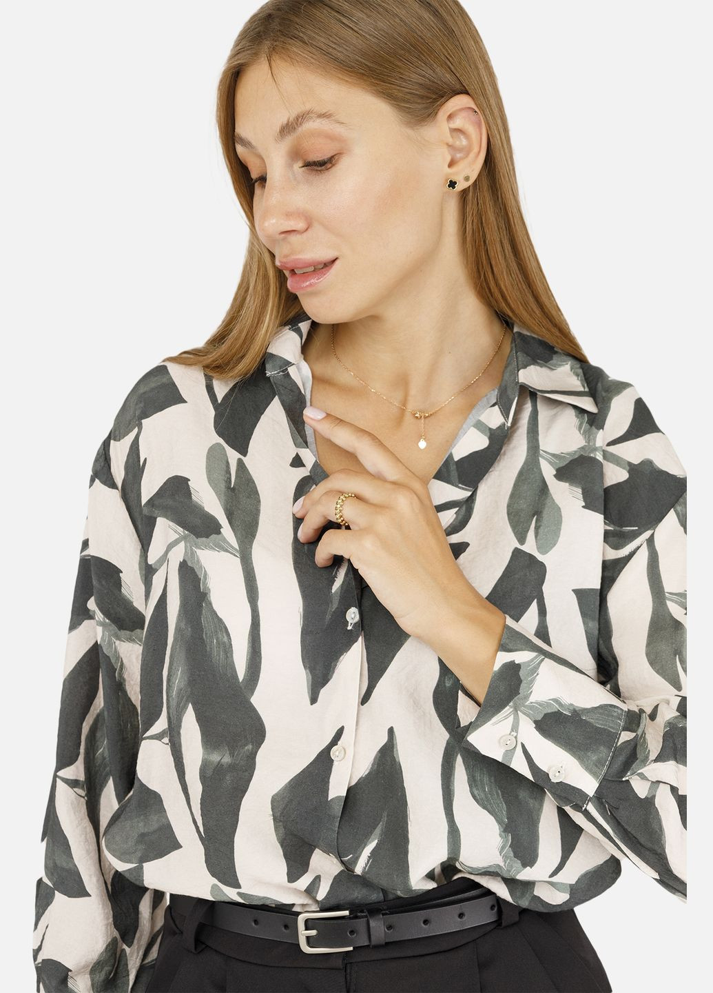 Жіноча сорочка з довгим рукавом колір зелений CB-00260851 NEVER MORE (319128096)