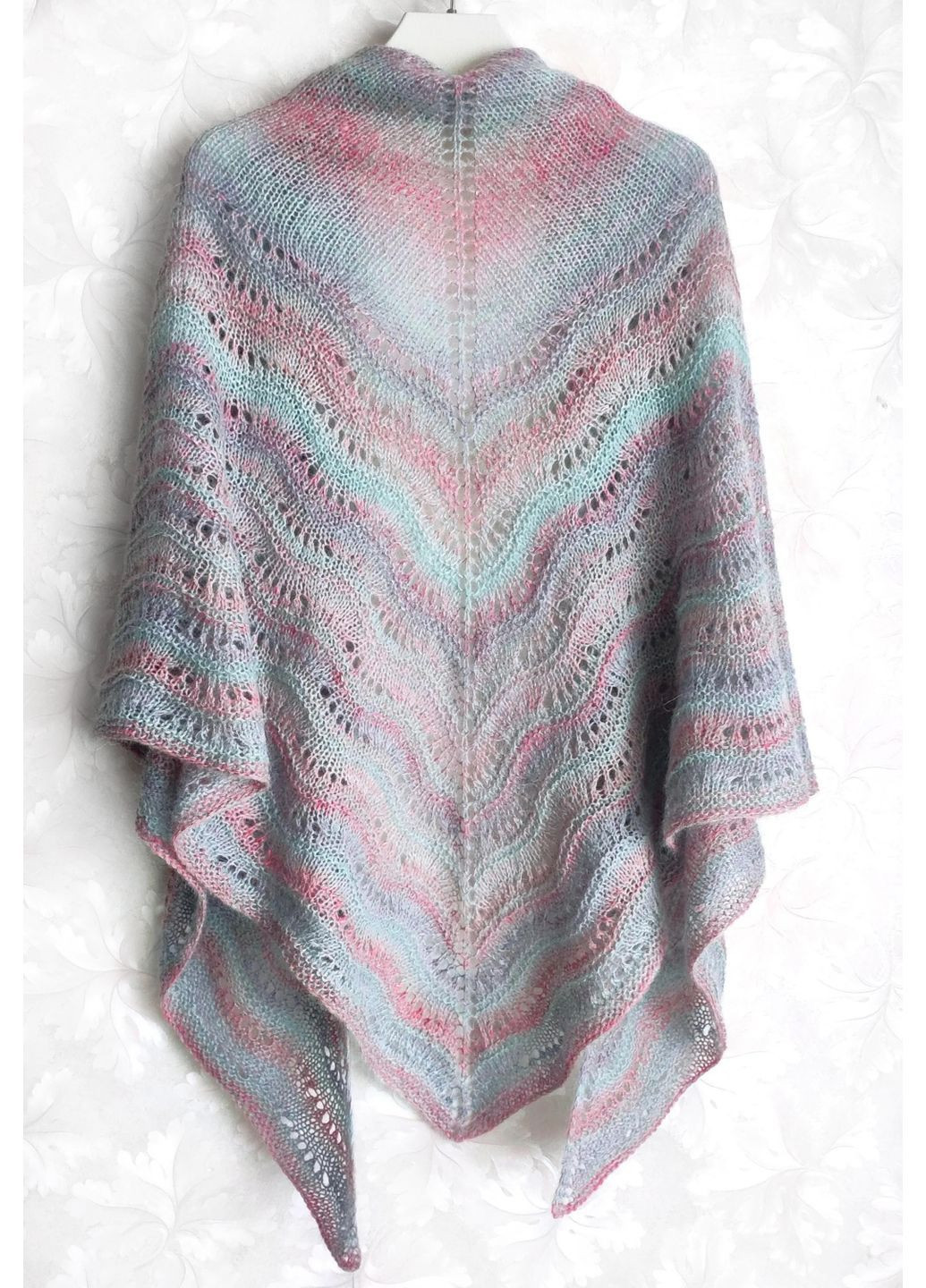 В'язана шаль ручної роботи з мохеру та мериносу рожево-блакитного кольору No Brand (365818554)