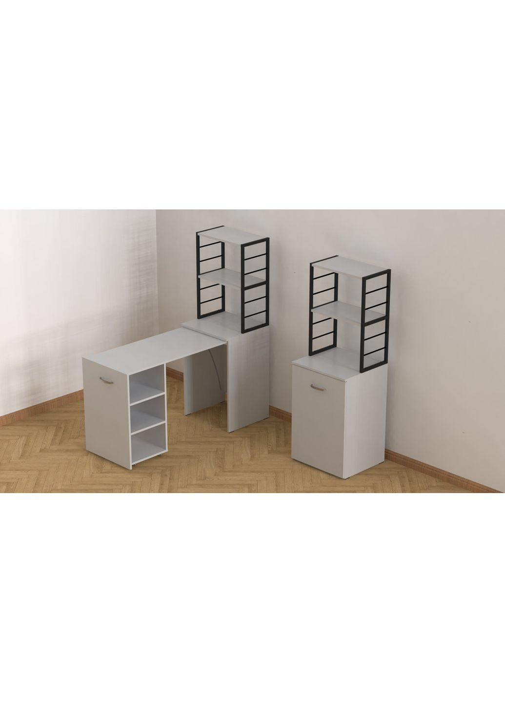 Стол-тумба трансформер Смарт 4/1 с этажеркой 1430x1450x500 Черный металл ДСП Белое 16 мм (FRD-105123) Ferrum-decor (365445138)