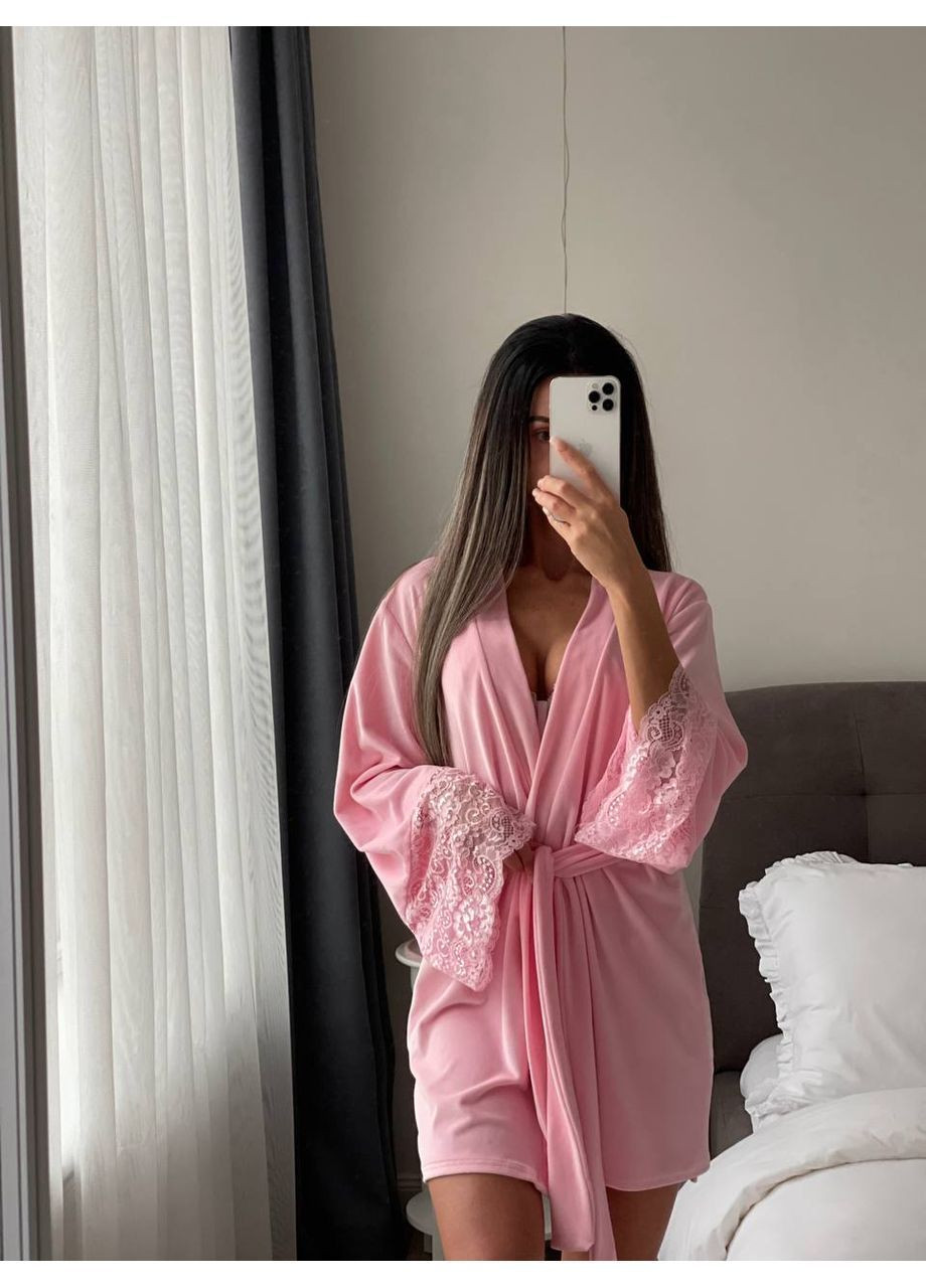 Женский велюровый халат с кружевом. Osoblyva (368726485)