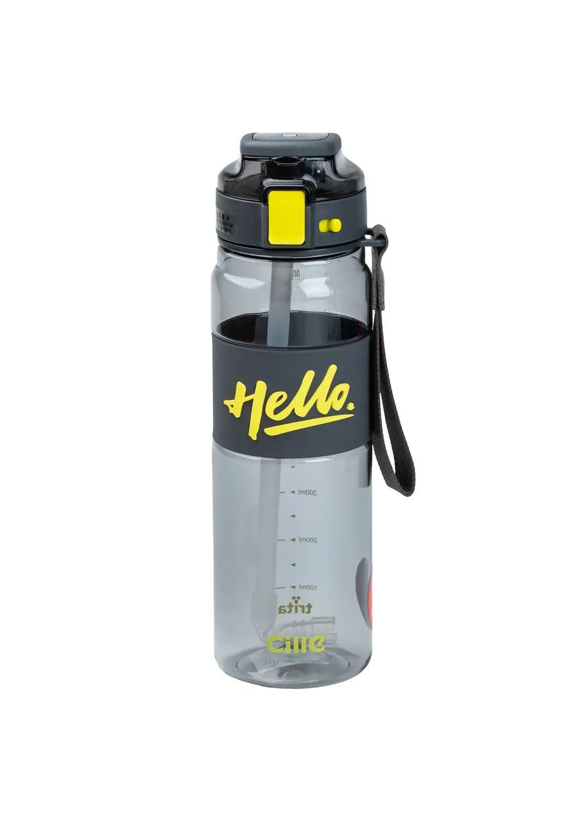 Бутылка для воды спортивная Hello 860 мл с трубочкой и ручкой, черный Happy Life (322855573)