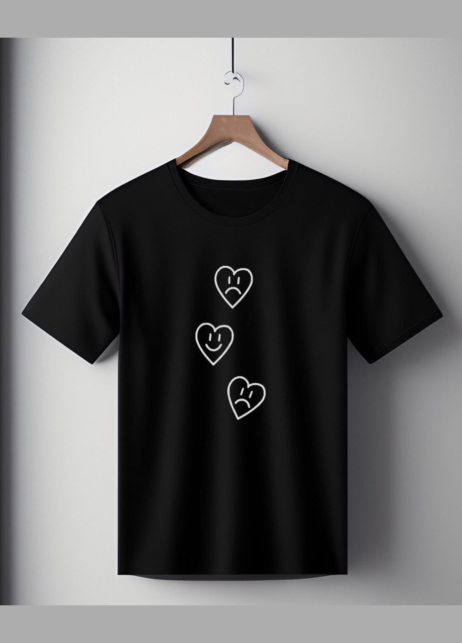 Футболка чорна оверсайз унісекс з принтом " Сердечки " Handmade (308245122)