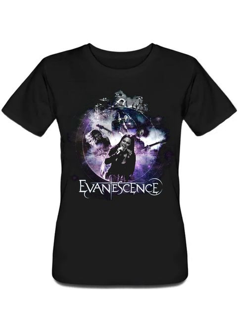 Черная летняя футболка evanescence - band (чёрная) Fat Cat