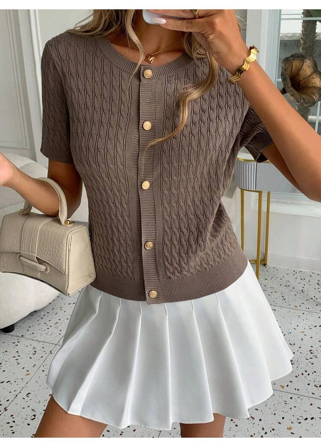 Коричневый демисезонный кардиган SHEIN