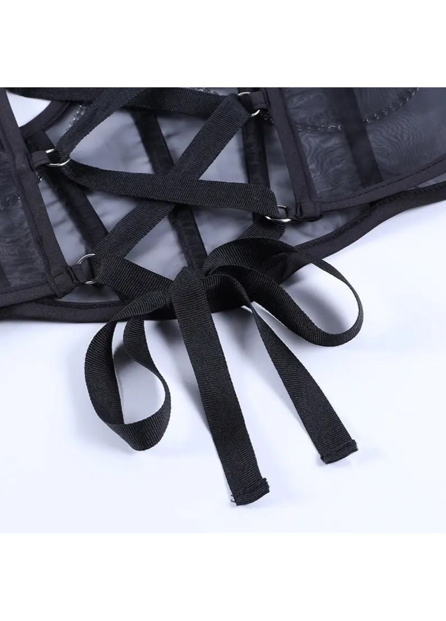 Жіночий прозорий корсет S під груди з кісточками, шнурівкою та ланцюжком, чорний пояс-корсет для талії 60–68 см No Brand (362682264)