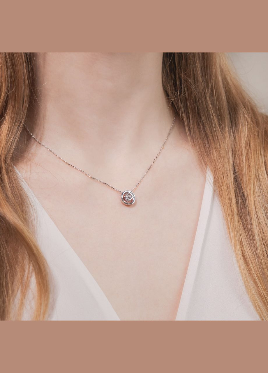 Колье серебряное сложная Геометрия с одним фианитом среднего размера Каштан (342335328)